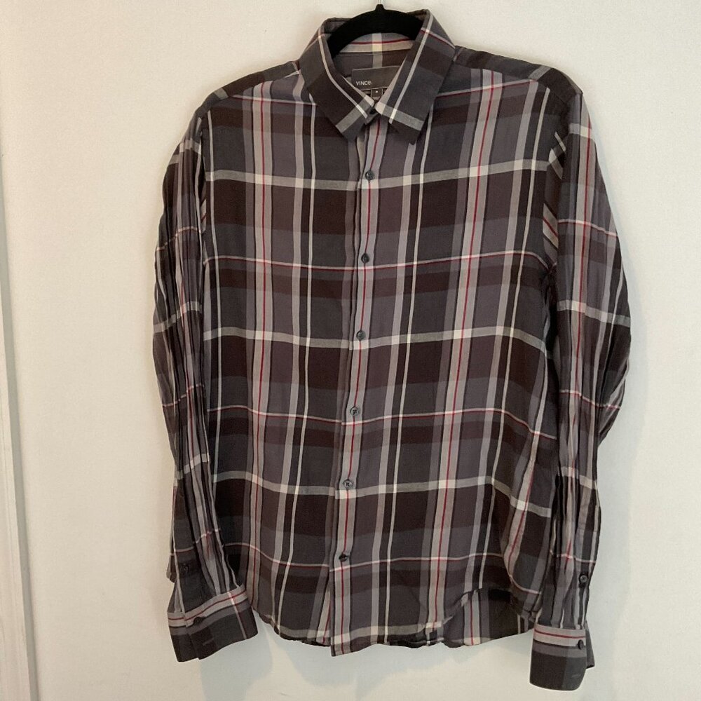 Vince Brushed Flannel Button-Up Shirt - Charcoal Plaid